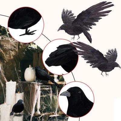 Decoração de Halloween de corvo preto, adereço realista de corvo voador para jardim de quintal de Halloween