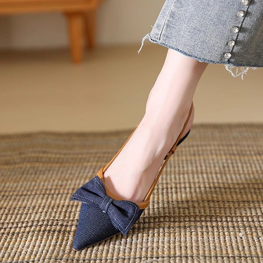 Baotou sandals women's 2025 new summer with skirt bow shallow mouth single shoes pointed stiletto high heels