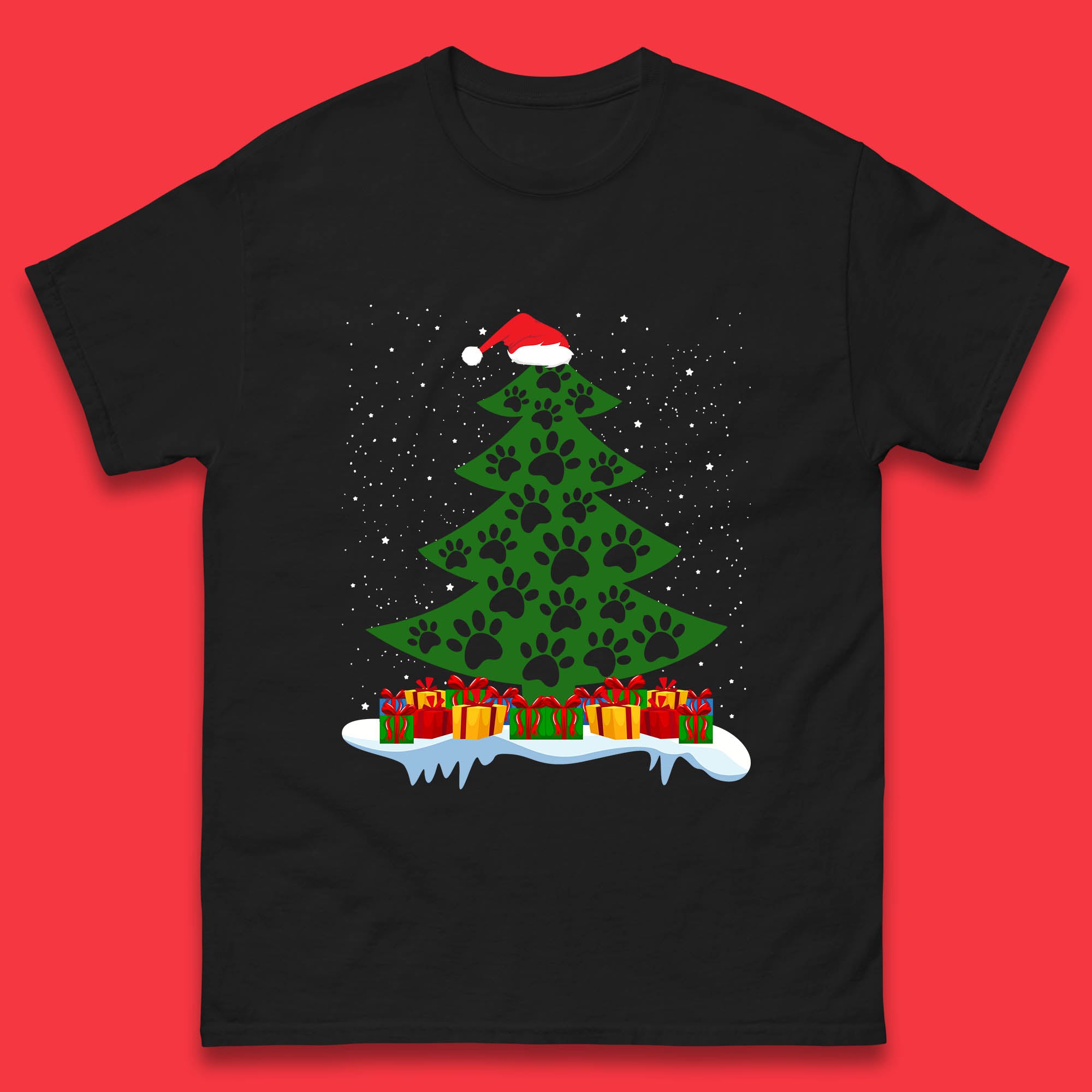 Christmas Tree With Paw Prints Of Dogs Mens T Shirt Womens Tops Tees Christmas Tree top 2XL