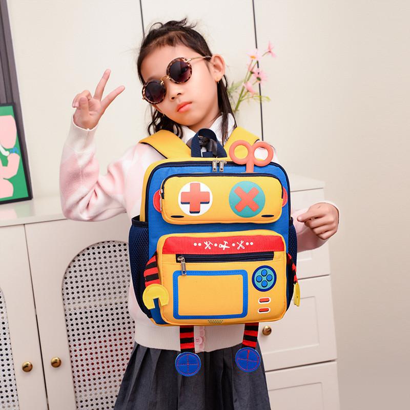 Adorable Cartoon Robot Backpack For Kids Durable Nylon School Bag Cute Design