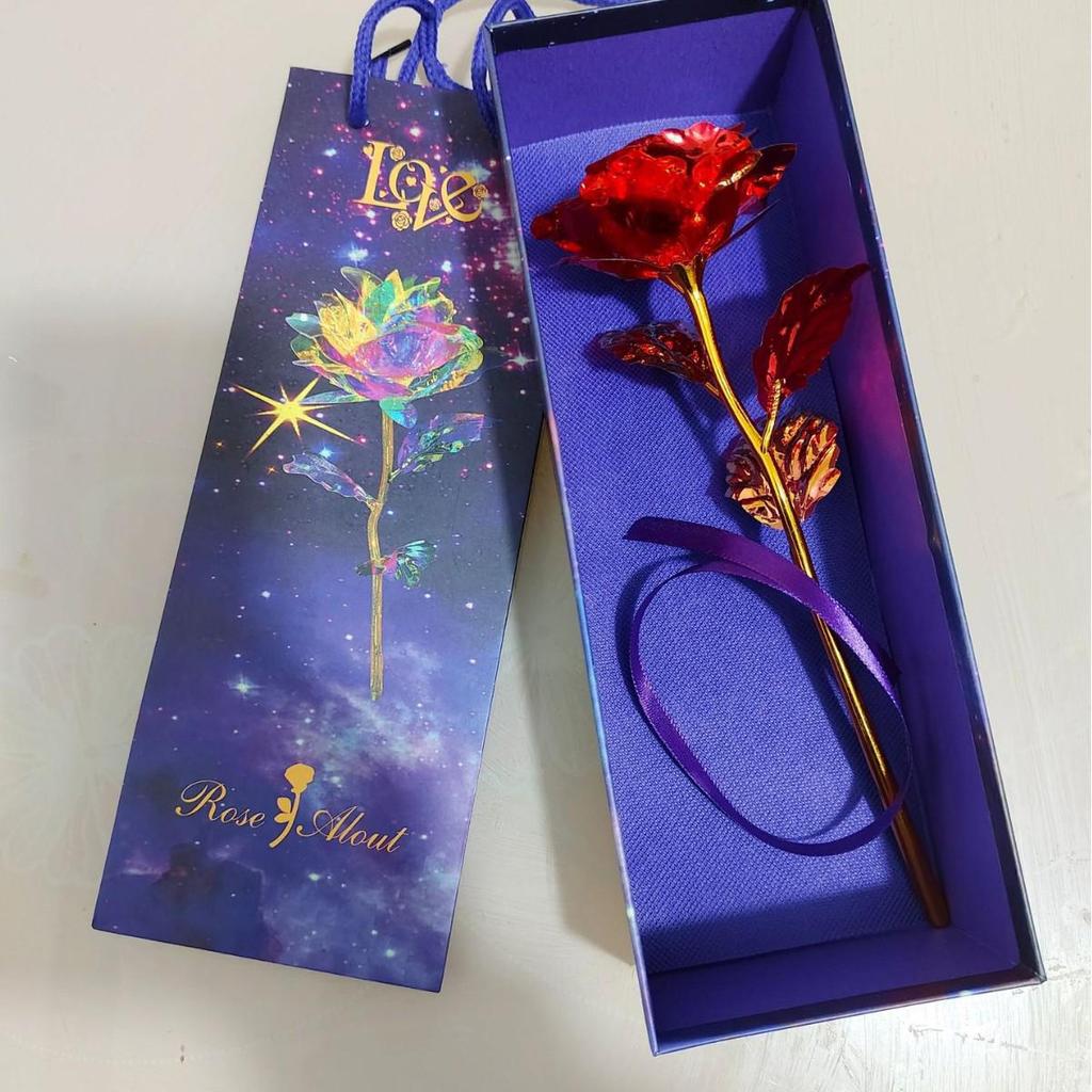 24K Gold Rose with Gift Box: Luminous Single Gold Foil Gilded Rose for Chinese Valentine's Day