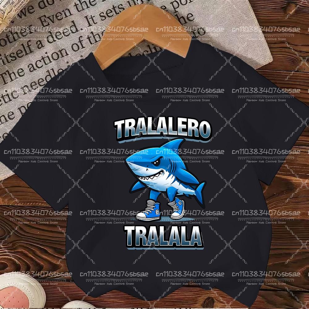 Kids 100 Cotton Luxury TShirt Tralalero Tralala Cool Shark Graphic Short Sleeve Elegant Casual Summer Tee Tops
