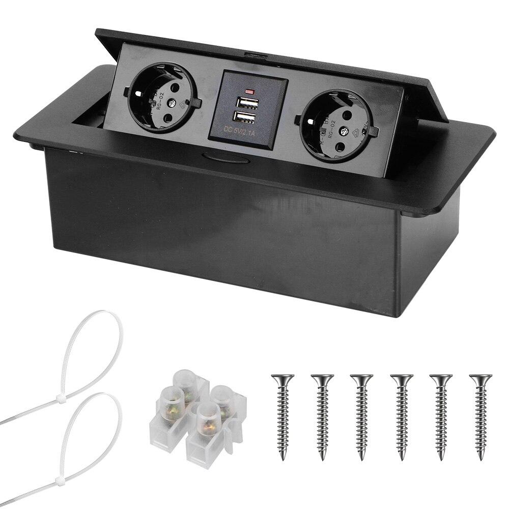 Desktop Socket Table Outlet With USB Charging Aluminum Alloy Cover Slow Pop Up Electrical Socket For Meeting Room 2 3 EU Socket