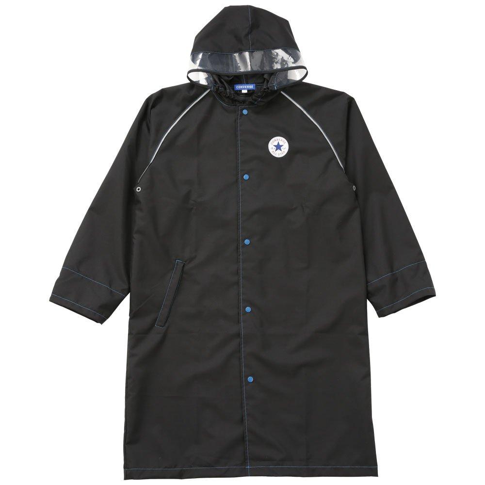 ogawa Converse Adjustable Reflective Transparent Elastic Belly Pocket for Easy Access To Pants Size 20094 Kids' Raincoat, 130cm, Black, Tape, Window,