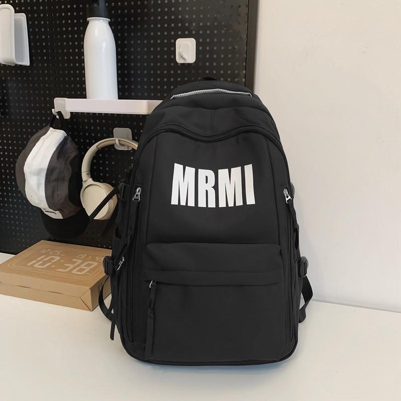 

High School Students Large Capacity Black Backpack With Letter Pattern And Water-resistant Function