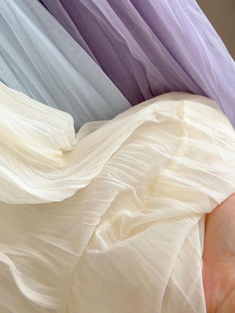 Korean-Style Pleated Elastic Waist Skirt - Women's Spring/Autumn, Slim Fit, Large Hem