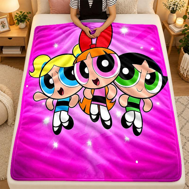 Flannel BlanketThe Powerpuff Girls Warm Soft Throw Blanket for Indoor Sofa Bed Living Room Use