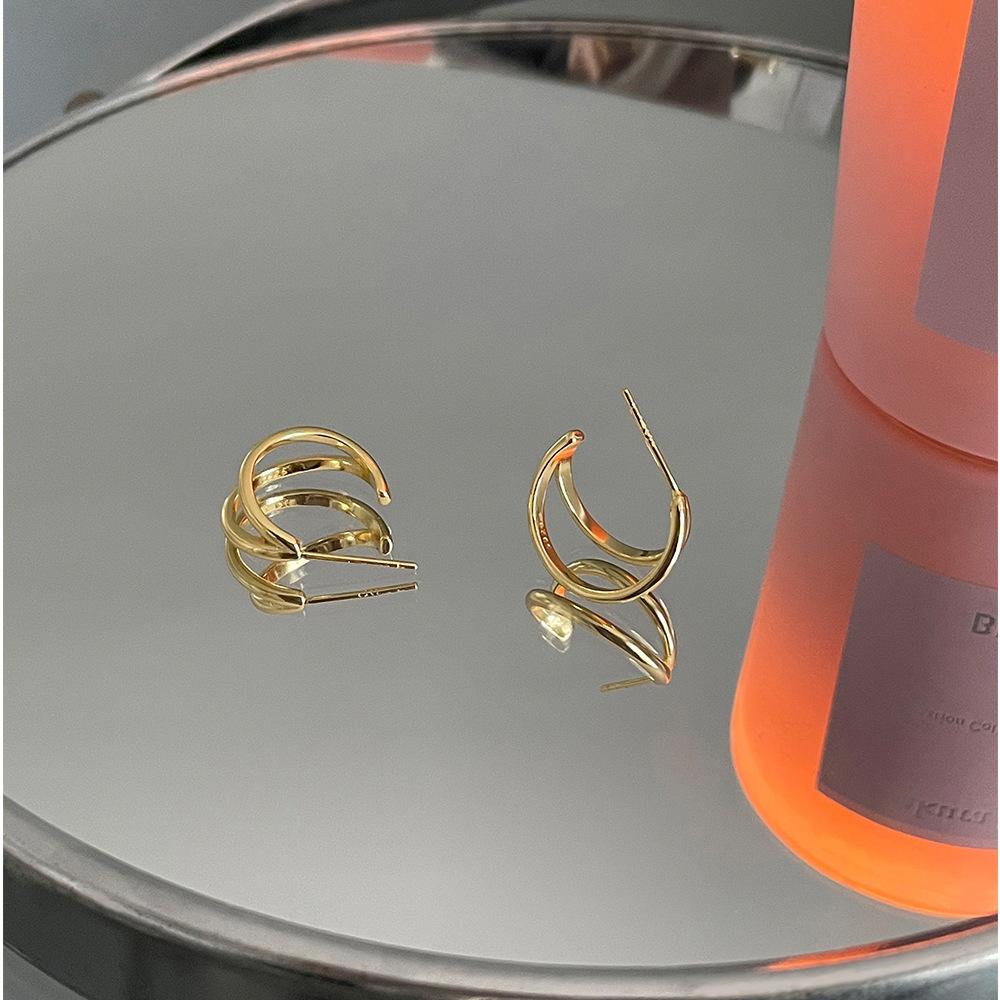 Double layer simple ins cold design personality temperament stud earrings female Korean version high sense 925 silver needle exquisite jewelry