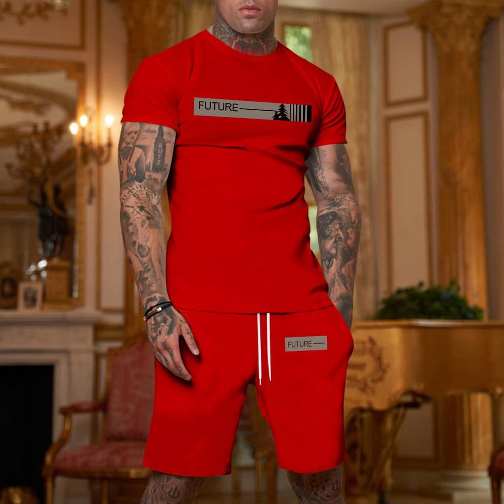 Herren bedrucktes Übergrößen lockeres Kurzarm- und Shorts-Set Lässiges Kurzarm- und Shorts-Set