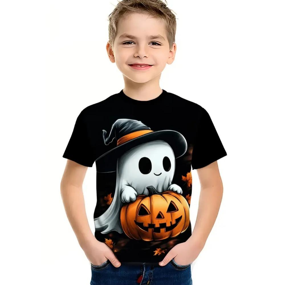Halloween Children's Clothing Cute Pumpkin Ghostly Leaves 3D Printed Casual O-neck Short Sleeved Quick Drying Boy's Children's T-shirt