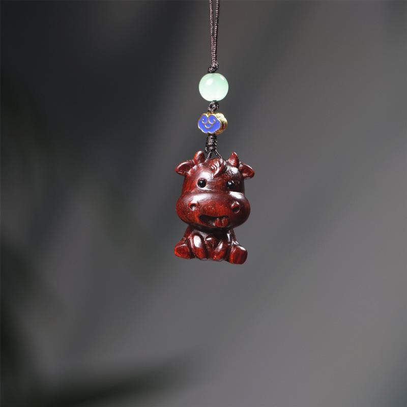 Zodiac Purple Sandalwood Pendant Keychain with Phone Lanyard - Rat, Tiger, Rabbit, Dragon, Monkey, Pig