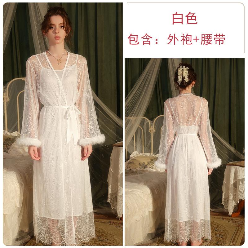 Women's Solid Silky Satin Deep V Slim Backless Long Cami Sleep Dress with Robe Lounge Set