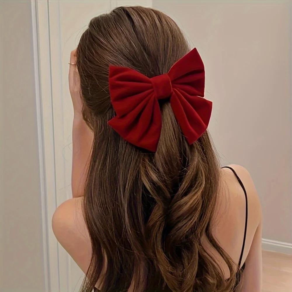 Red Velvet Big Bow Hair Clip with Hairpin, Gentle Girl, Princess, Head, Back of Head, Top Clip, Bangs Clip