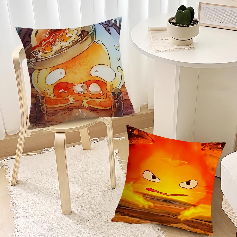 Anime Calcifer H-Howls M-Moving C-Castle Cushion Cover Living Room Headboard Office Bedroom Cushion Sofa Nap Time Pillow Case