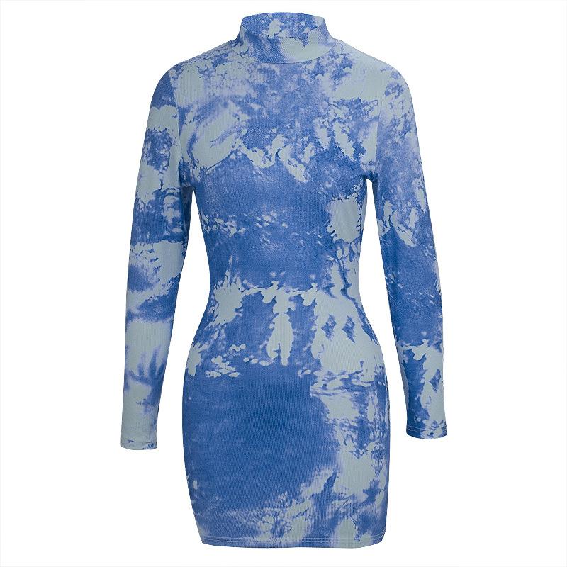 

Женское платье-пуловер средней длины с принтом для девушек в стиле пригородной талии с завышенной талией M синий