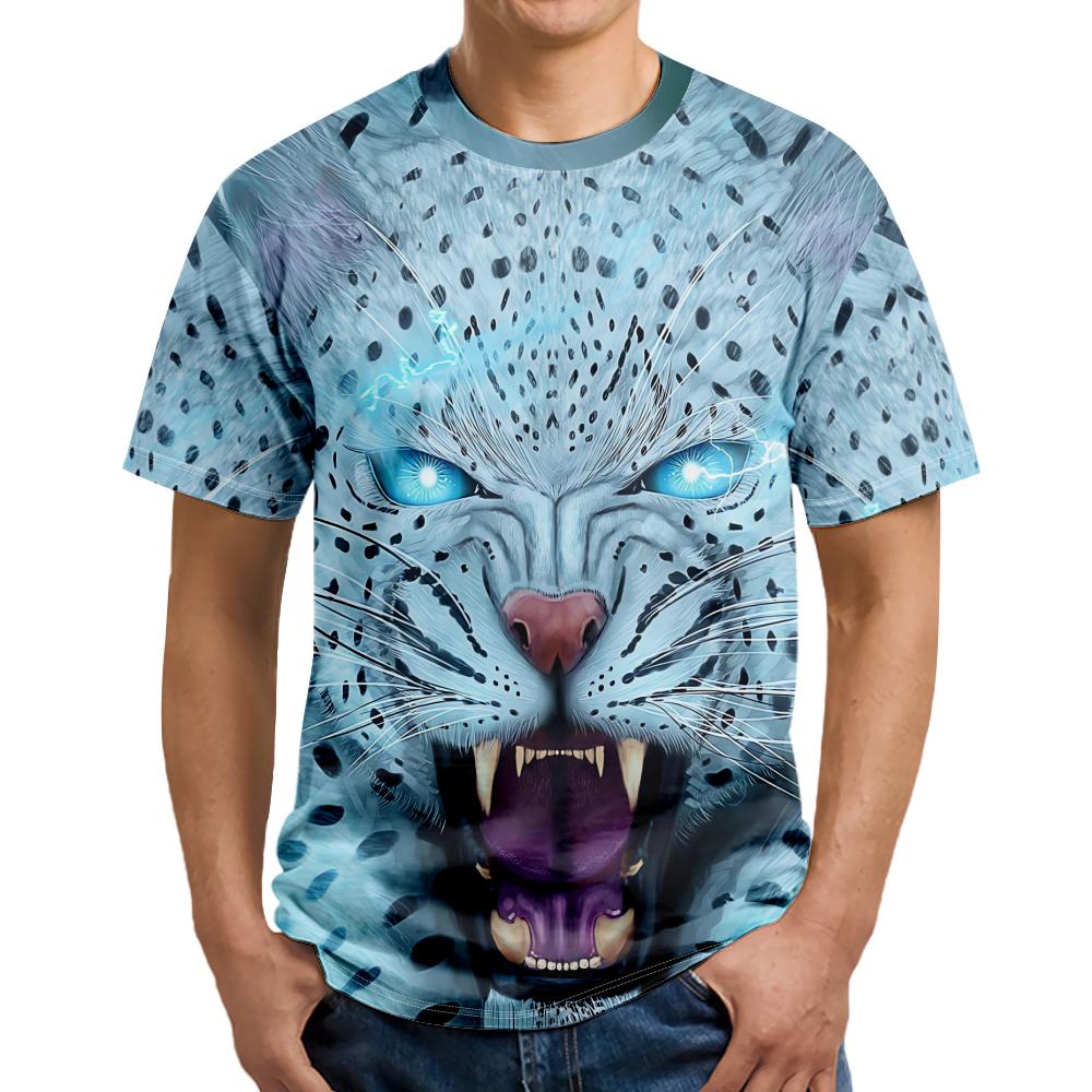 Koszule Męskie z Nadrukiem Lamparta Krótki Rękaw Topy Unisex Streetwear