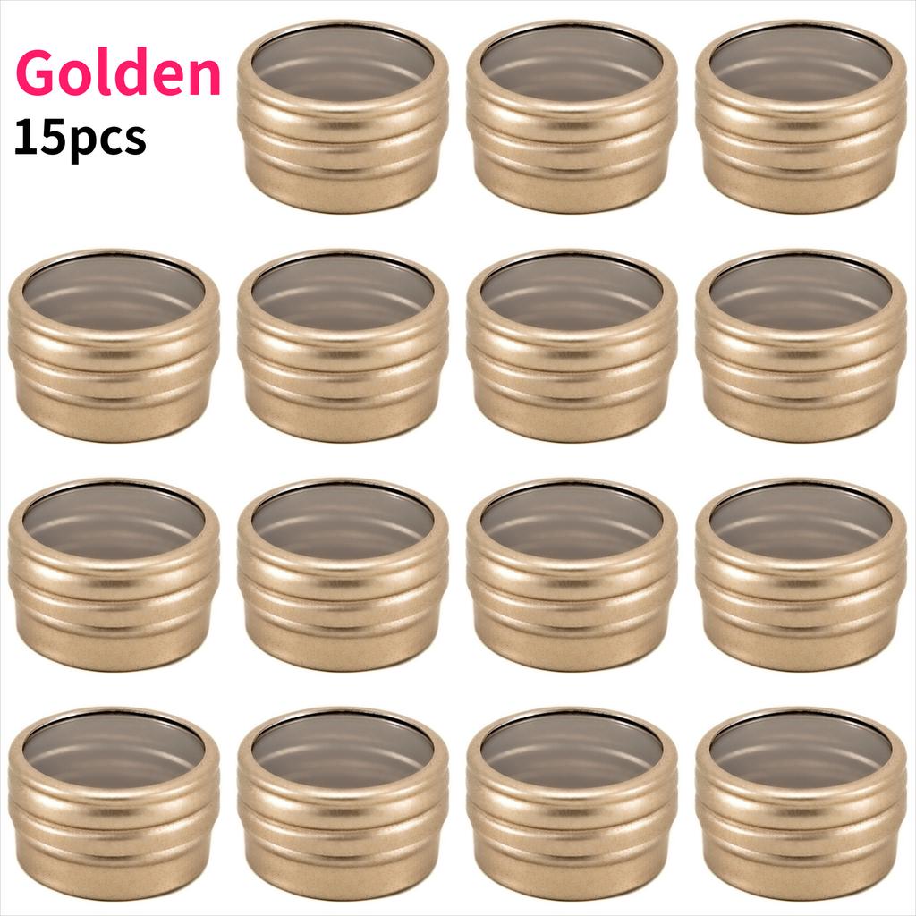 15pcs Metal Round Storage Cans with Transparent Window Screw Caps for DIY Crafts Travel Jewelry Spices Cosmetics Decor Organizer