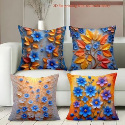 2D flach bedruckte Blumenmuster Nicht-echte Stickerei Kissen Polyester Kissenbezug, dekoratives Sofakissenbezug Kopfteilkissen