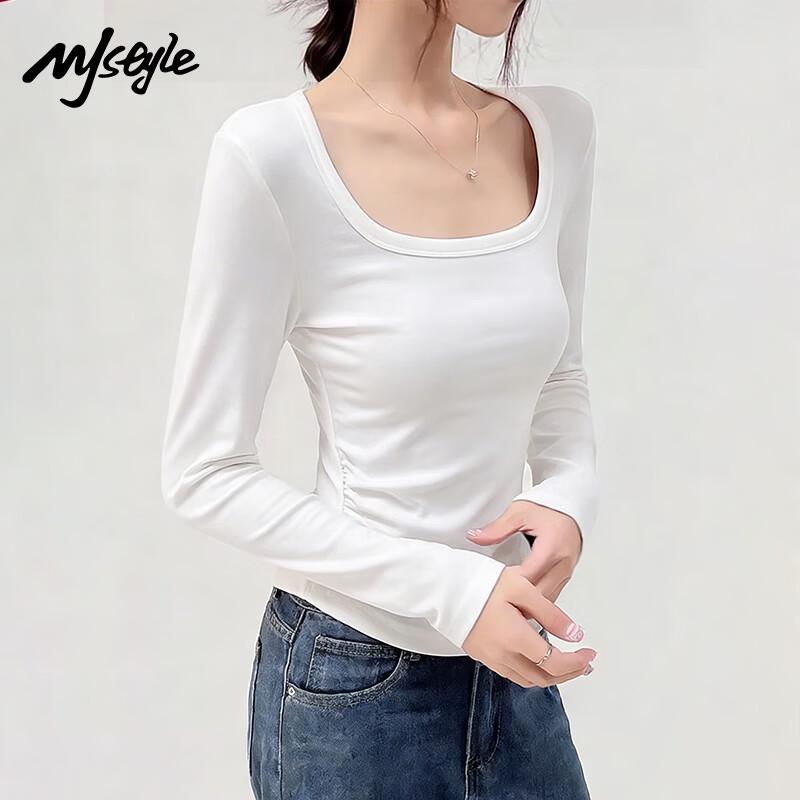MJ STYLE Women s Square Neck Ruched Short Sleeve T-Shirt S