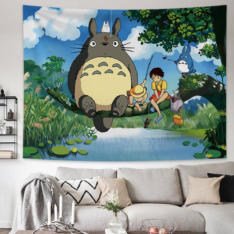 Hayao Miyazaki Totoro Taustariie Ins Rippuv Riie Anime Rippuv Maal Seinale Voodipeatsi Seinavaip Tuba Ühiselamu Seinakate