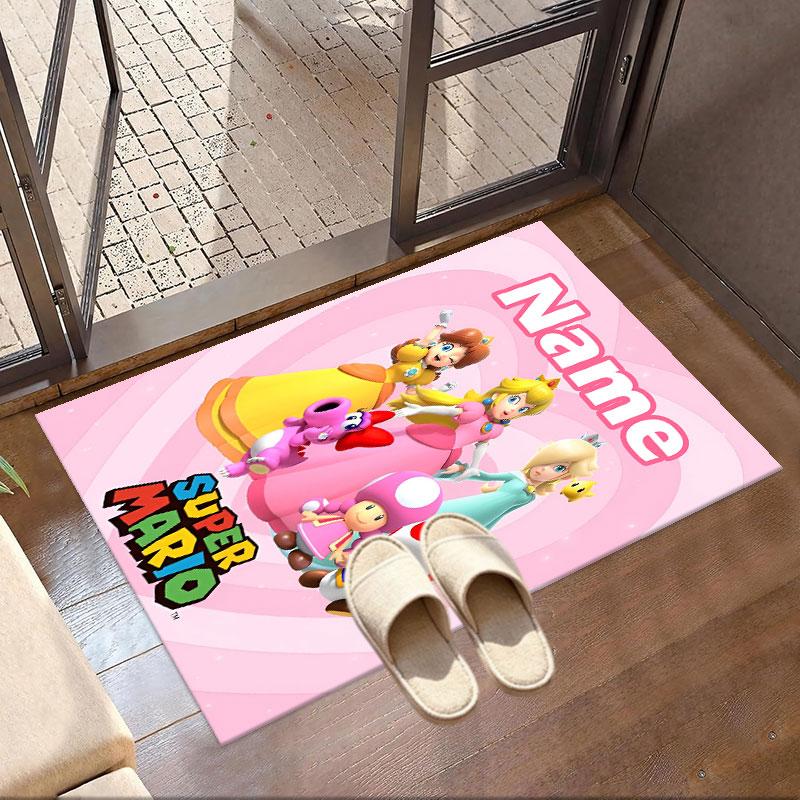Custom Name Personalized Princess Peach Toadstool Print Carpet, Versatile Home Decor Rug, for Playroom, Apartment, Balcony, Entryway, Hallway Gift