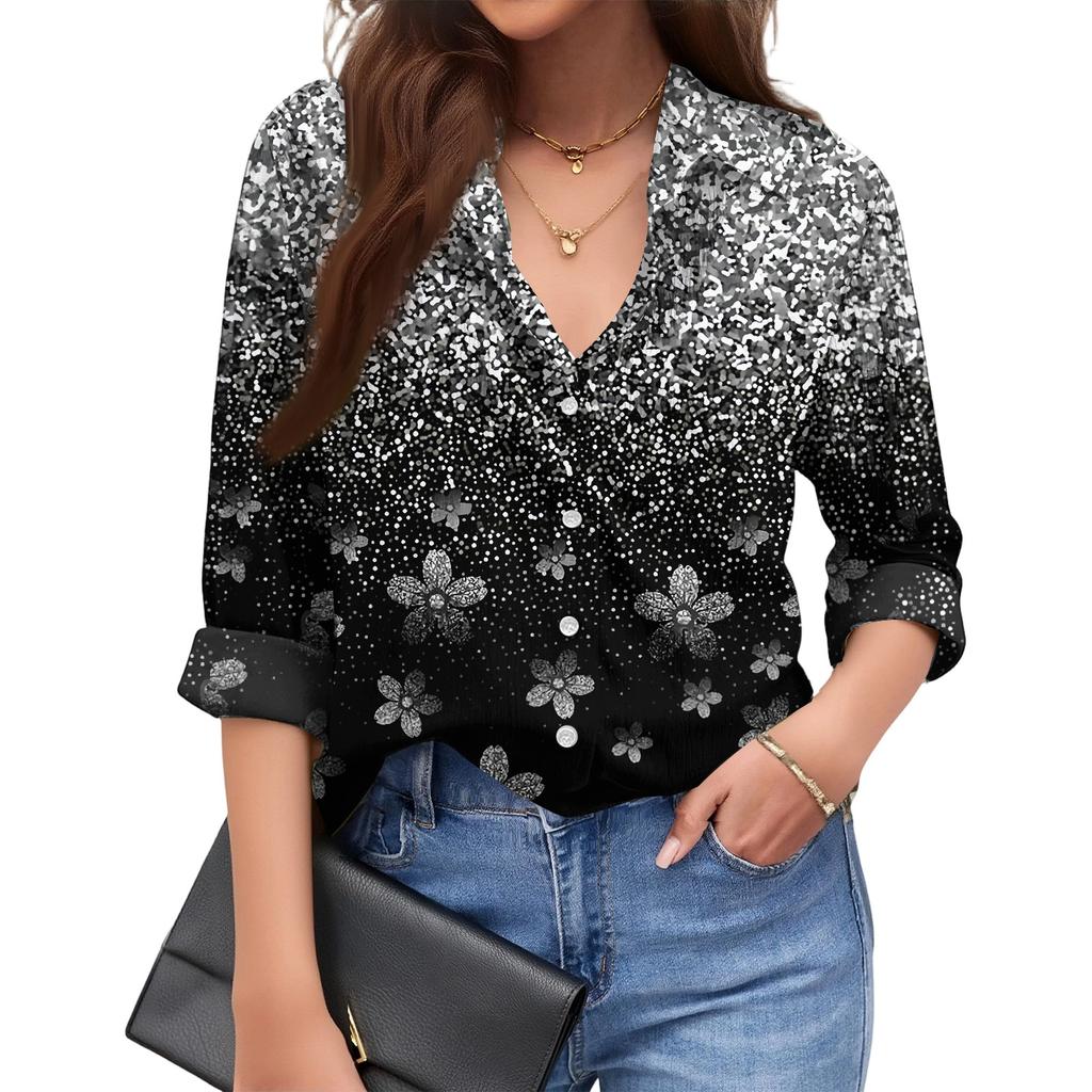 Women's Fashionable Casual Loose Floral Print Long,sleeved Shirt