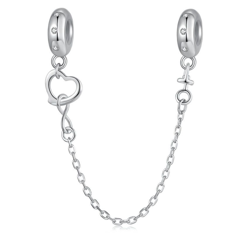 WOSTU 925 Silver Love Heart Silicone Safety Chain Butterfly Angel Wing Link Charm Fir Original Bracelet DIY Jewelry