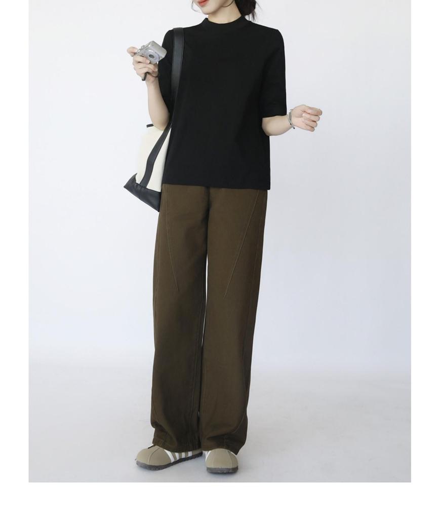 Pre-Sale Women's Cotton T-Shirt: Half-High Collar, Five-Point Sleeves, Stand-Up Collar, Seam Detail, Loose Fit Base Layer for Layering and Commuting