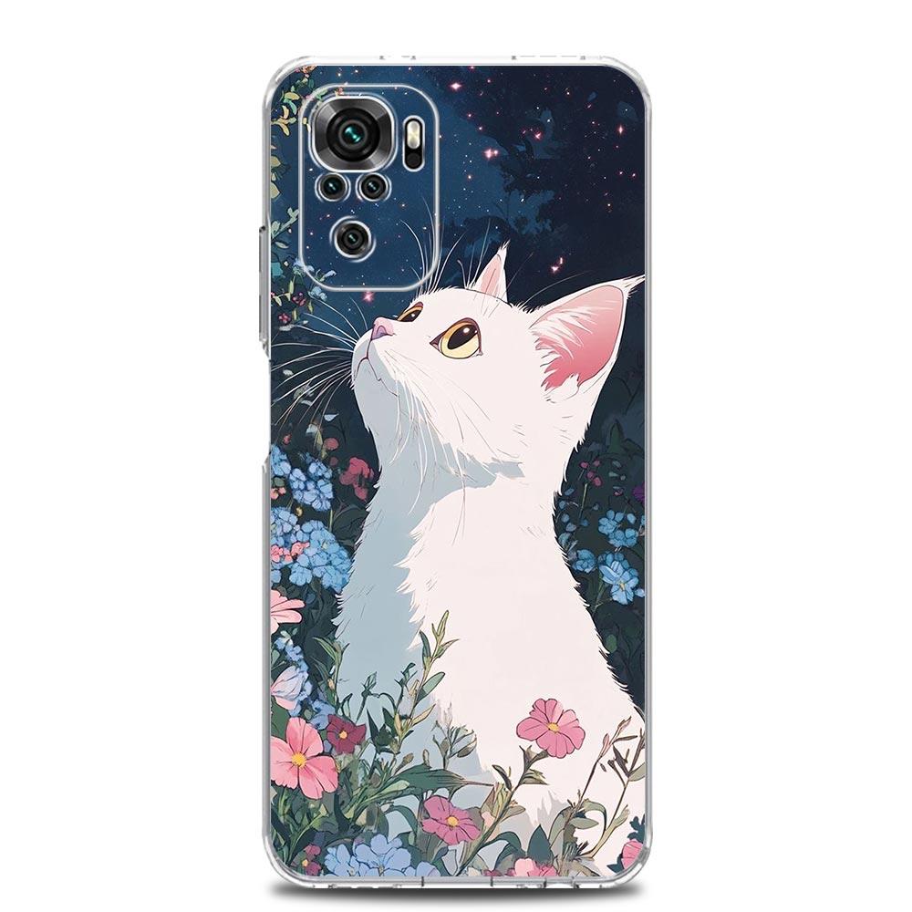 Phone Case For Xiaomi Redmi Note 15 14 13 12 4G 10 11 Pro Plus 5G 14C 13C 12C 10C Clear TPU Cover Cat Van Gogh Starry Sky