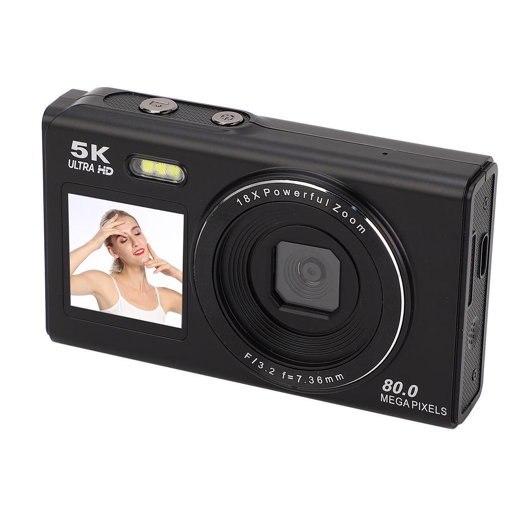 5K Digital Camera 80MP WiFi Vlog Camera with 2.8in 1.5in Dual Screen 18X Digital Zoom Built in Flash Auto Focus for