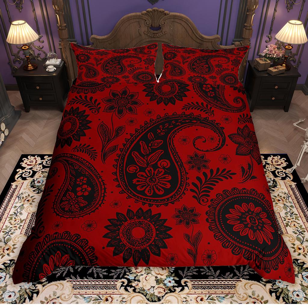 Homewish Western Bohemian Sada povlaku na přikrývku 2ks/3ks, Sada povlaku na přikrývku s paisley damaškovým vzorem, Hippie Vintage ložní souprava