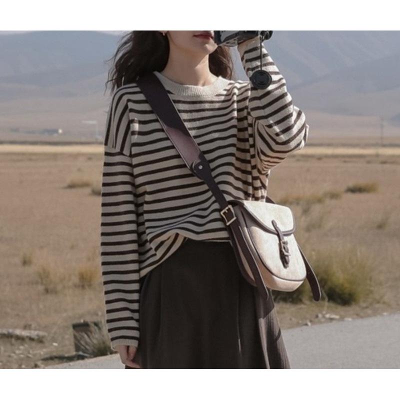 

DAFIFY Женская мода повседневная осень-зима полосатый принт длинный рукав O-образный вырез свитера One Size верблюд