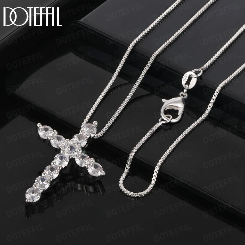 925 Sterling Silver Cross AAA Zircon Pendant Necklace Fashion Jewelry
