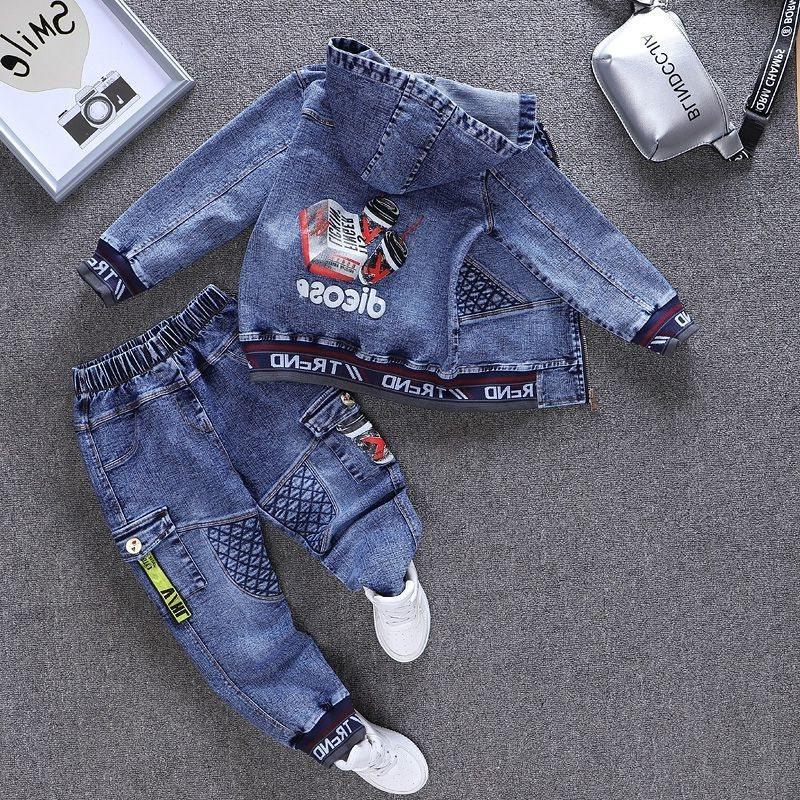 

Ковбойские детские комплекты, корейская версия, одежда для подростков, детская одежда, джинсовое пальто из двух предметов для мальчиков, повседневная куртка 110 синий