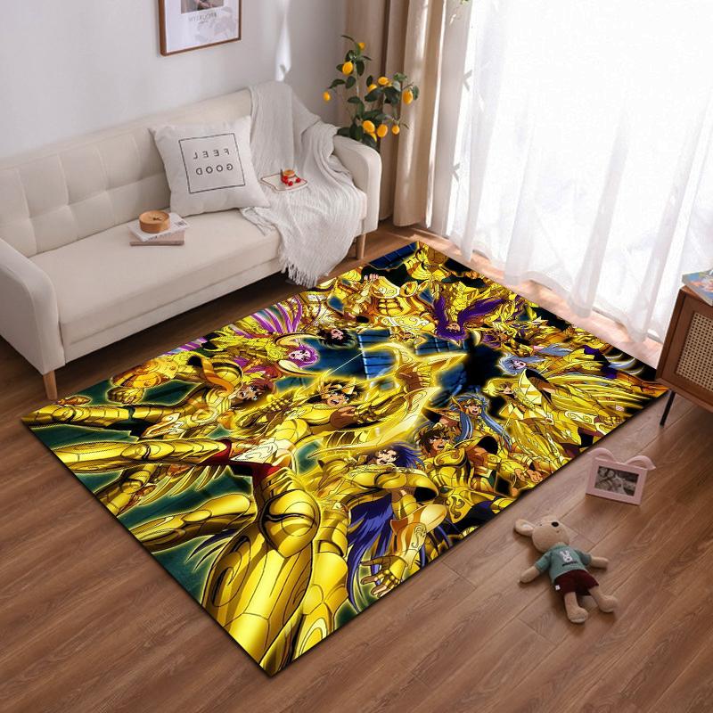 Golden Armored Warriors Carpet with Colorful Anime Design Pattern Suitable for use as an anti-slip for living room bedroom sofas