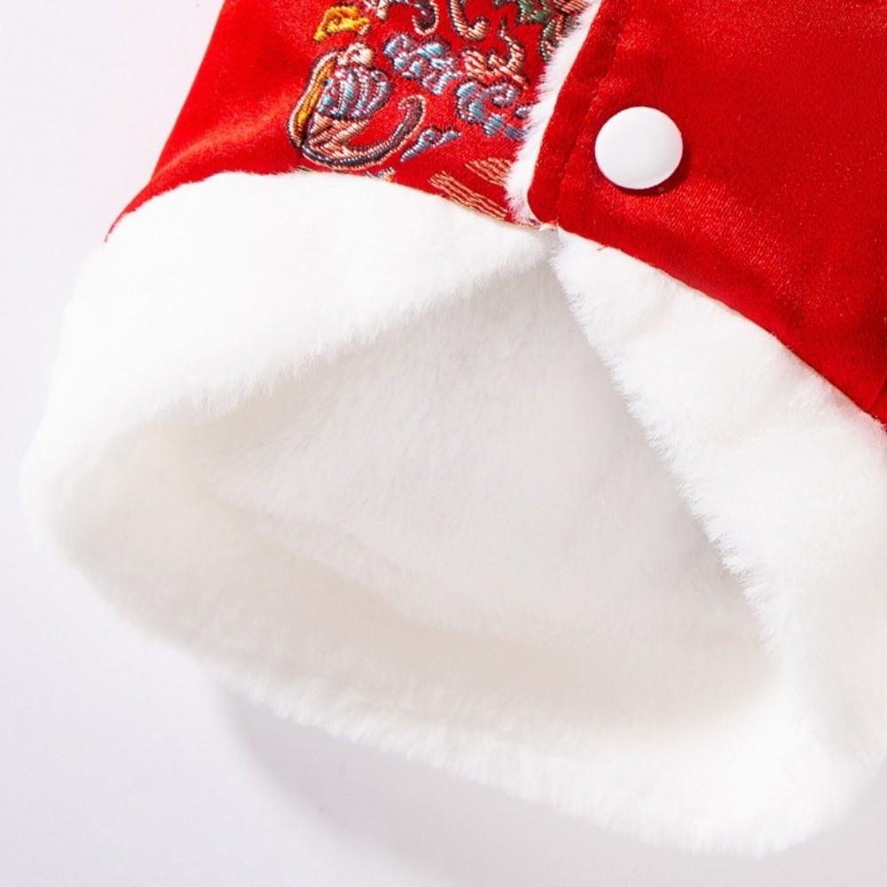 Costume de chiot Rouge Costume Tang pour animal de compagnie Personnage Bouton Nœud Fu Gilet pour chien Manteau chaud pour chat Fête du Printemps