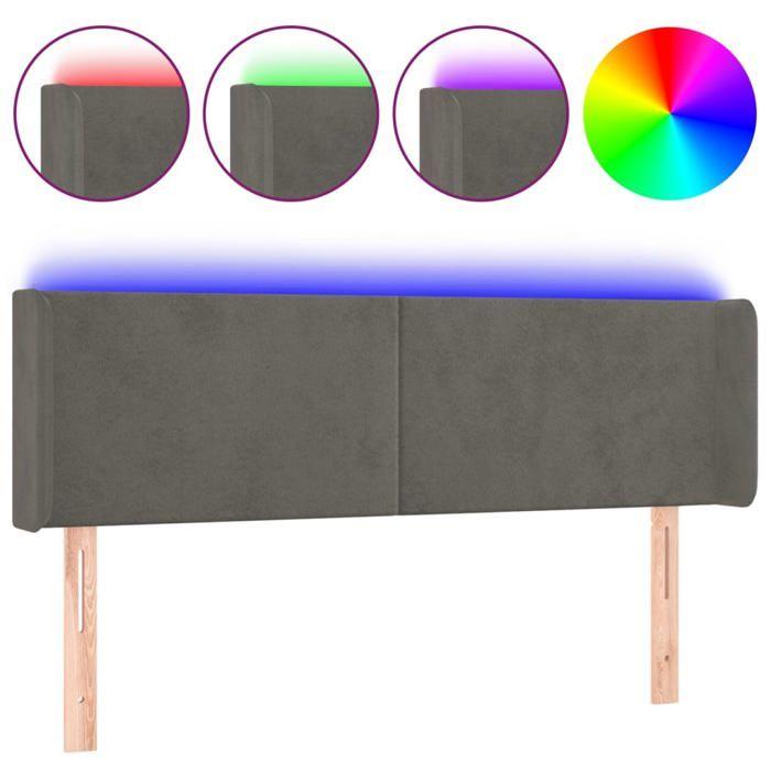 VidaXL Tête de Lit à LED Meuble de Chambre à Coucher Accessoire de Lit Double Tête de Cadre de Lit Intérieur Gris Foncé 3123005