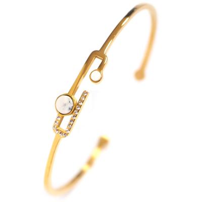 [Q8721] - Designer-Armreif Stahl 'Boho' weißgold - 62 mm - 25x8 mm