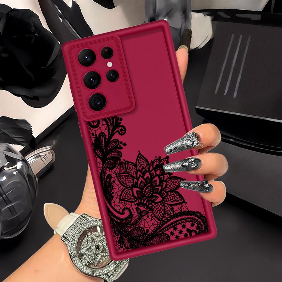 

Case for Samsung Galaxy S25 S20 FE S23 S24 ultra Note 20 Ultra S25 S22 Plus S21 Phone Cover Black Lace Patter Galaxy S25 Ultra