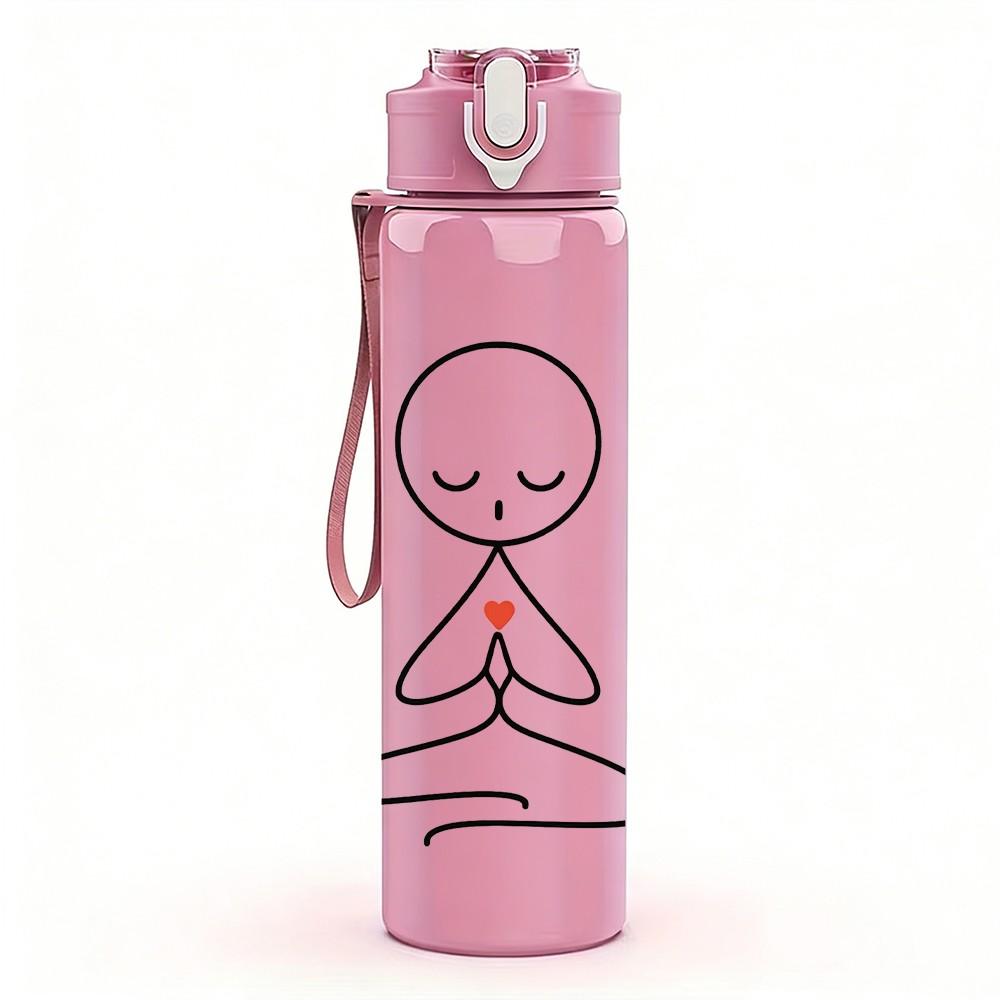 1PC Meditation Stick Figure Line Art 750ml Color Plastic Sports Water Bottle Leakproof Flip Straw Lid Suitable for Sports Office Home Use