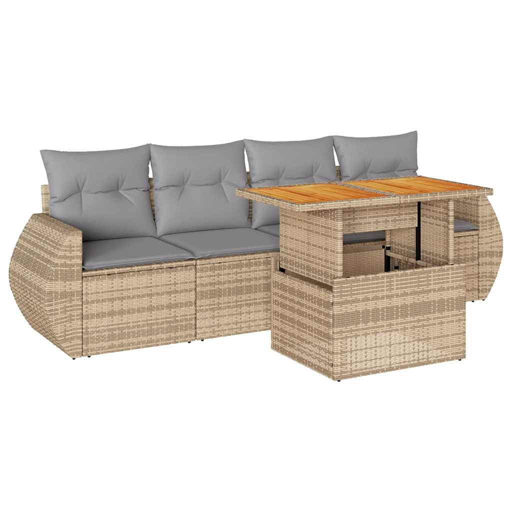 Vidaxl 5-Cz. Garden Furniture Set With Cushions, Beige, Poly Rattan
