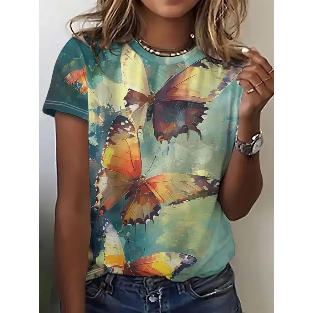 Simple Comfortable Women's Flower Printed Top T-shirt Fashionable Breathable Short Sleeve Casual T-Shirts Women’s