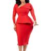 Large size women's clothing autumn new fashion diagonal collar temperament elegant long-sleeved dress