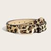 Leopard Print Waist Belt with Horsehair Patchworked Rivets Studded Design for Women Fashion Enthusiasts Music Festival