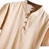 Men‘s Cotton Linen Set Color Short-Sleeved T-Shirt Large Size Casual Set