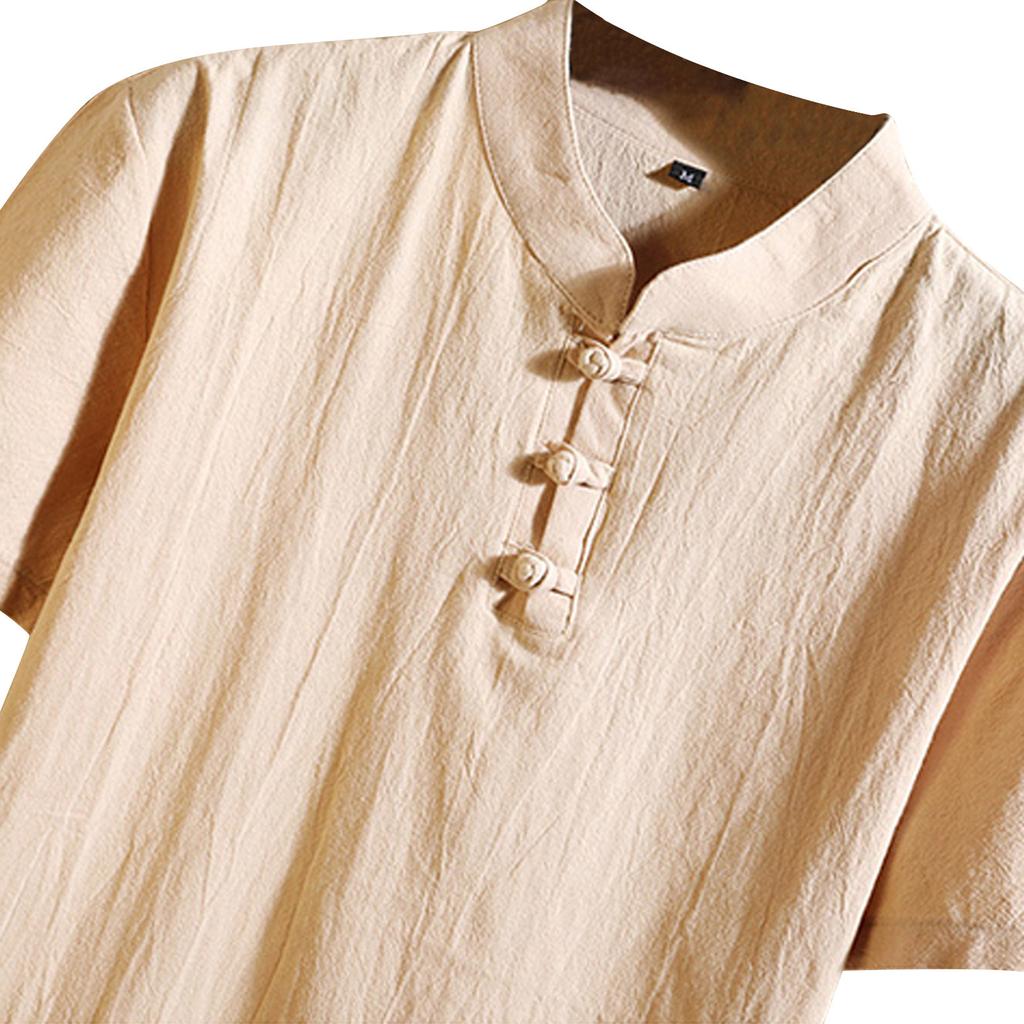 Men‘s Cotton Linen Set Color Short-Sleeved T-Shirt Large Size Casual Set