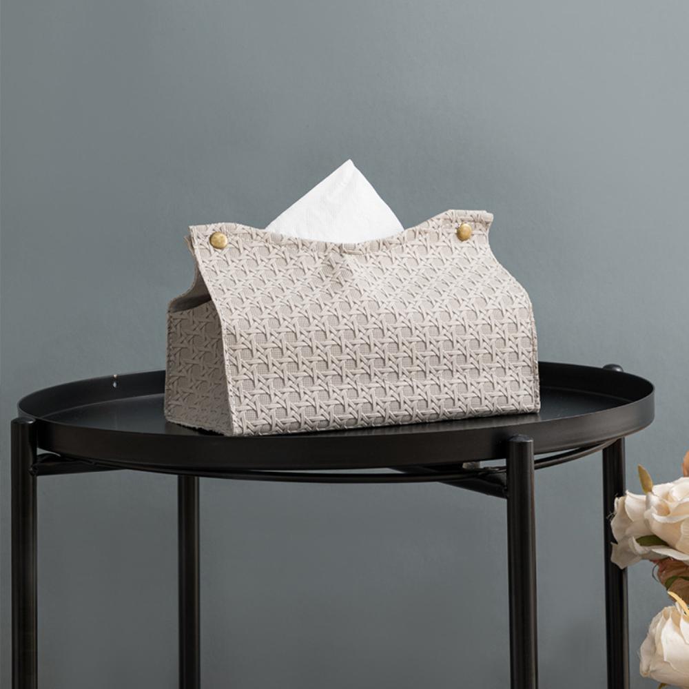 Tissue Box Living Room Pu Rattan Leather Creative Decor Household Paper Stoarge Ba Simple Light Luxury Napkin Holder Storage Box