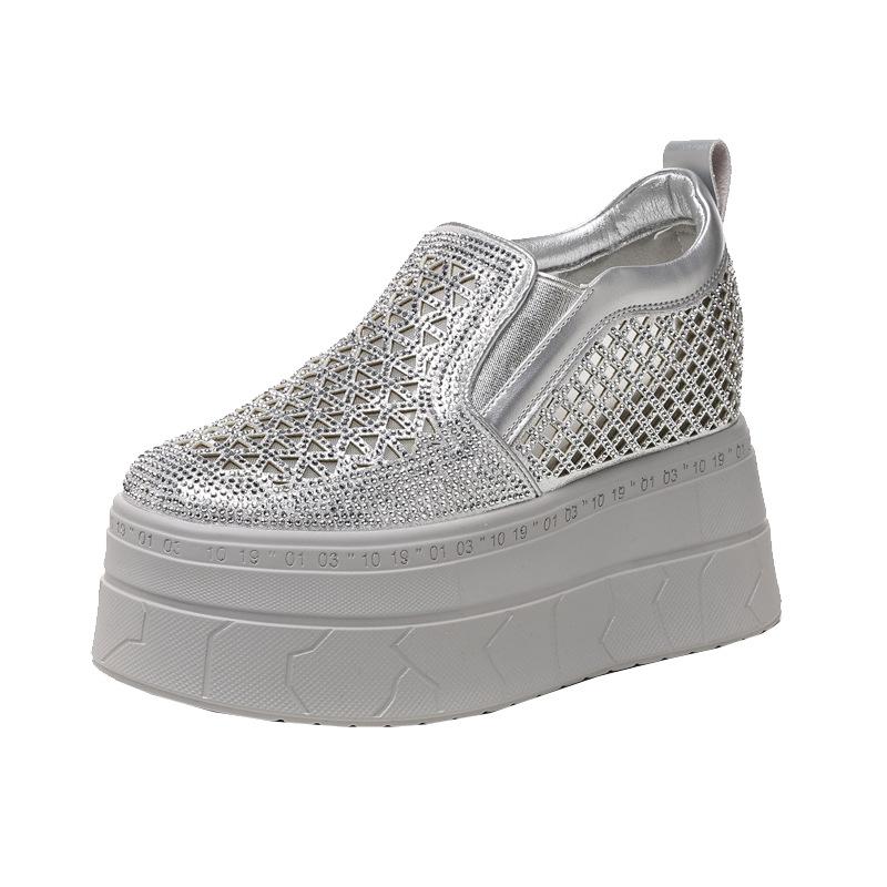 HC5861-1 Small Thick-soled Inner Height Increase Versatile Loafers Women's Spring New Rhinestone Casual Board Shoes