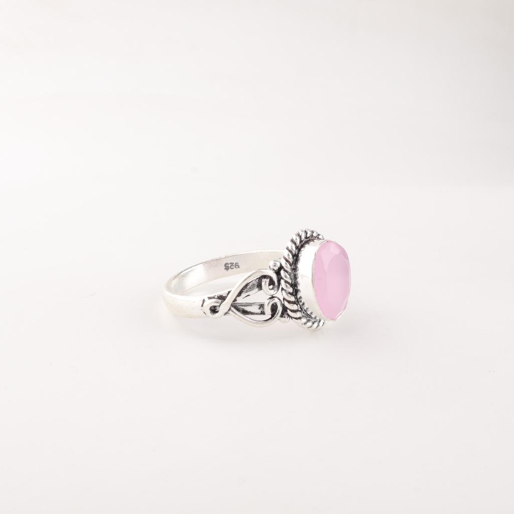 Rose Chalcedony Gemstone 925 Sterling Silver Jewelry Handcrafted Beautiful Ring RR-8-16