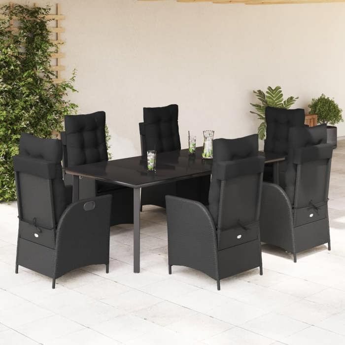 VidaXL Ensemble à manger de jardin coussins 7pcs Noir Résine tressée 3213191